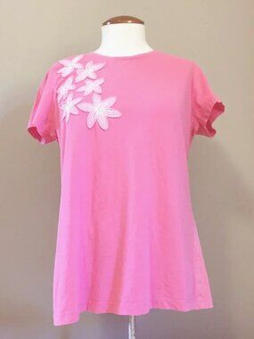 Izod Bubblegum Pink Floral Embroidered 100% Cotton Baby Tee Y2K